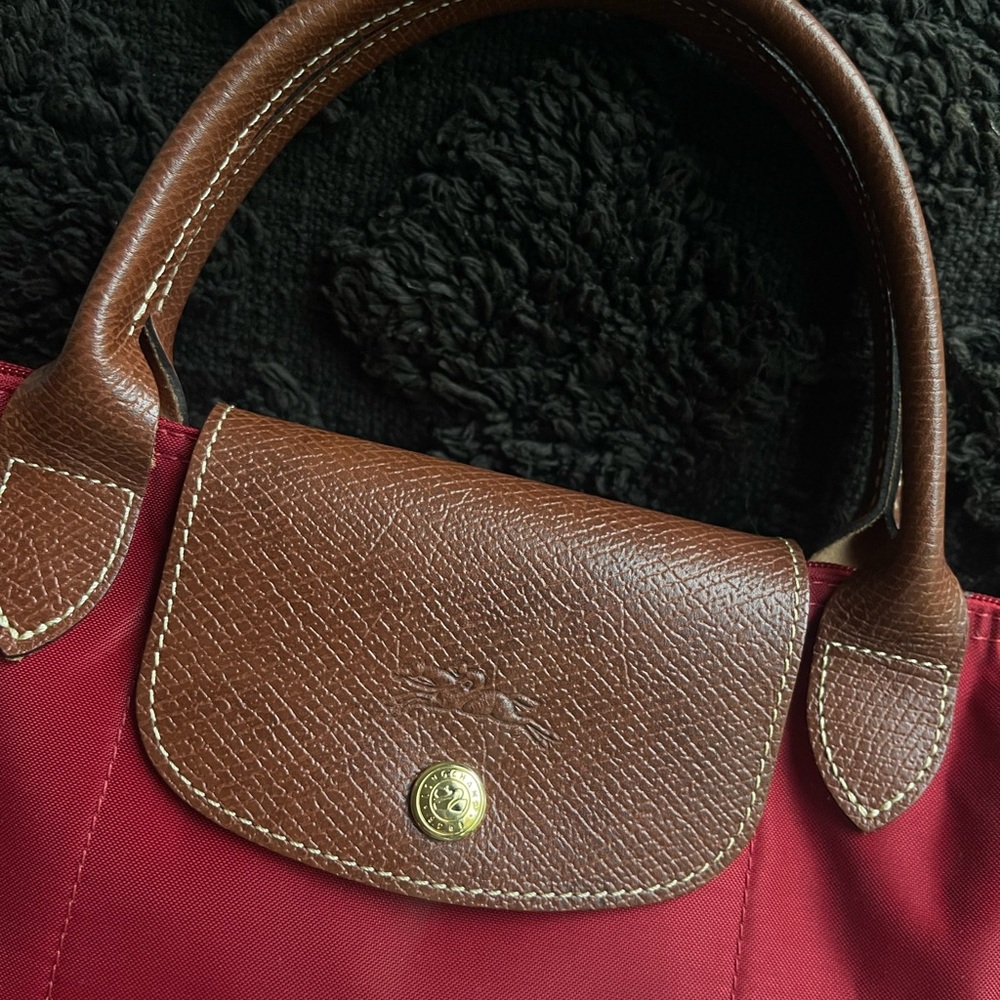 Longchamp Red Tote with Brown Leather Trim - Picture 2 of 8